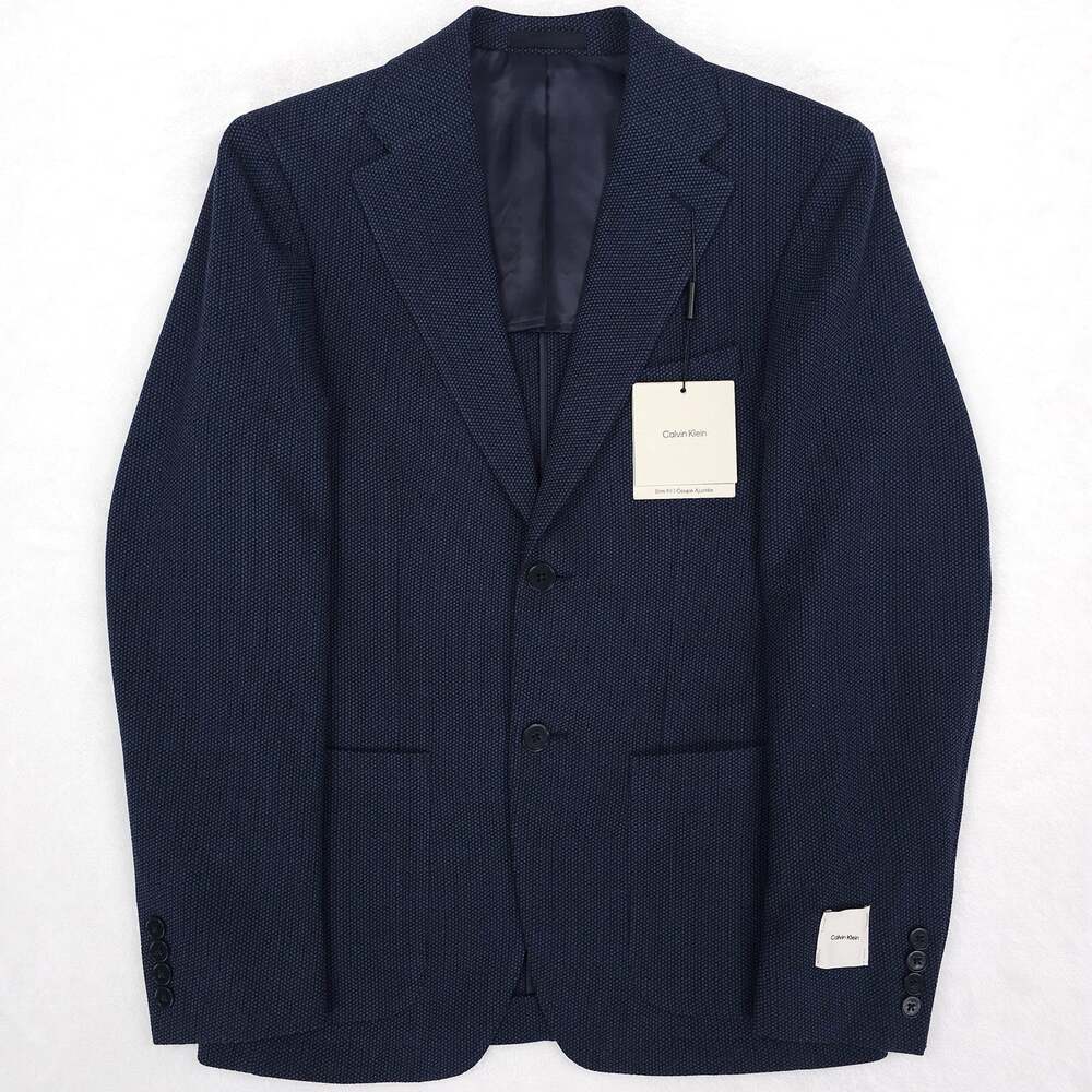 Calvin Klein Mens Slim Fit Sport Coat Blazer 42S Navy Blue Textured Stretch Wool